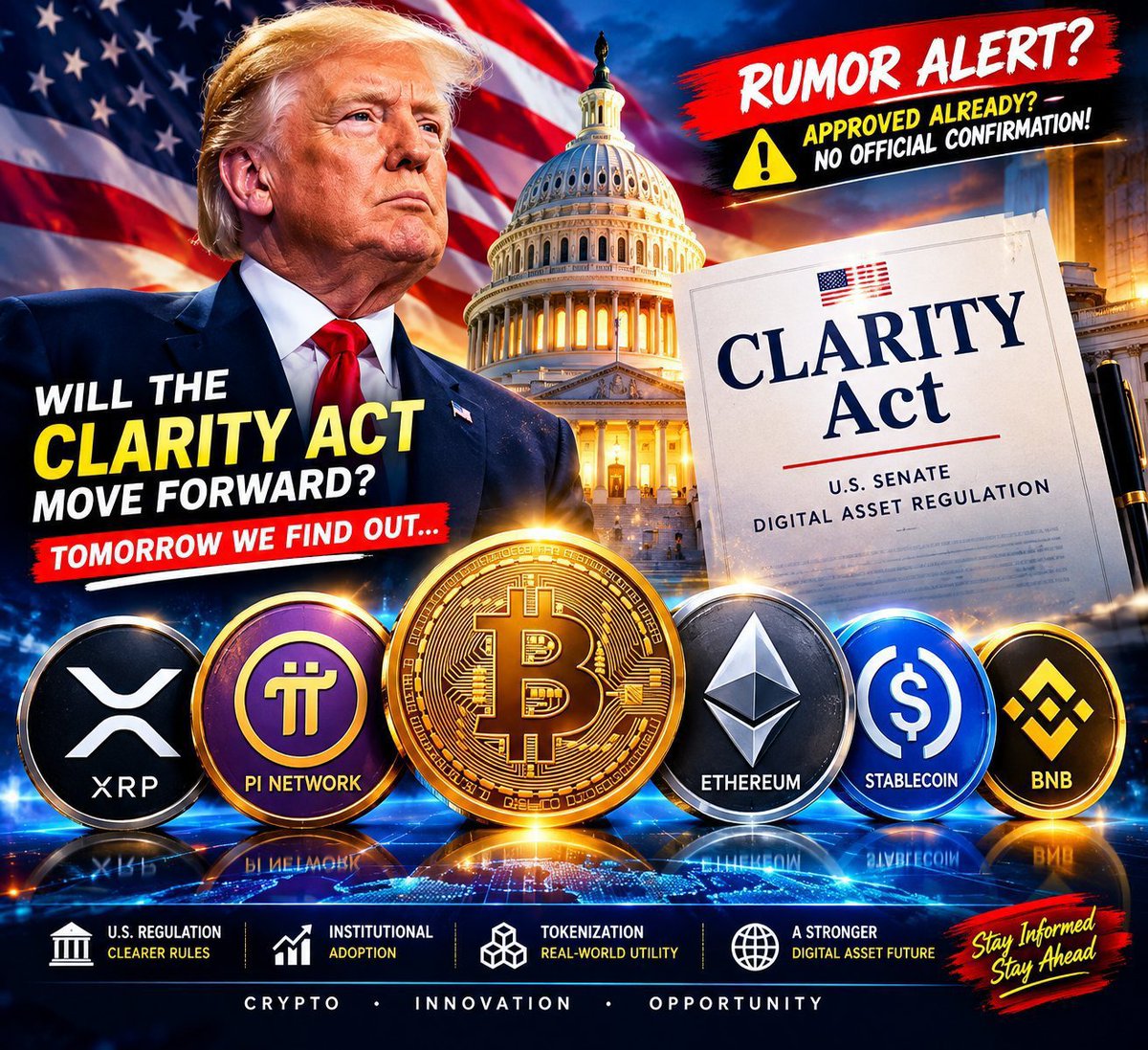 Barontrump1a's tweet photo. 💥💥💥❤️❤️❤️If you think the success of the digital monetary revolution will be announced to the general public, think again; for me, the Clarity Act has been a success since the very first day America voiced its support for crypto. Get ready https://t.co/udmEo9w2it