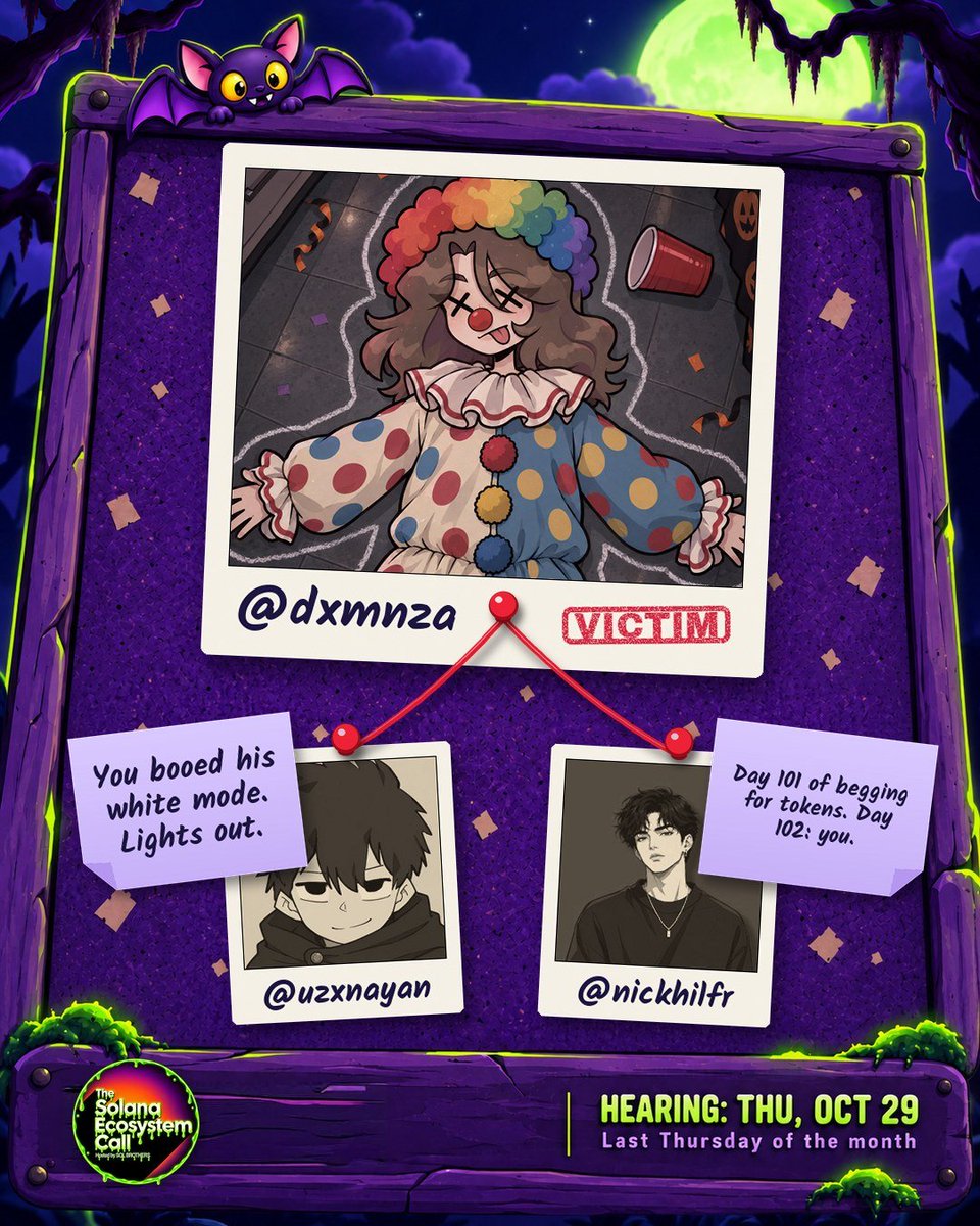 dxmnza's tweet photo. I was murdered at the Ecosystem Call Halloween Party. Who did it?!

My prime suspects are @uzxnayan and @nickhilfr.

Find out who murdered you on https://t.co/bz5leXmTUn! https://t.co/jRTDCd1sEA