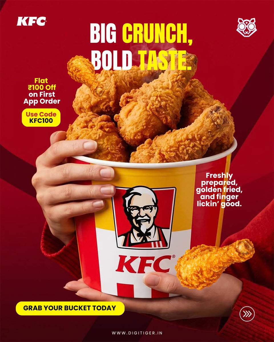 digitigerindia's tweet photo. Letโs create something scroll-stopping for your brand!
https://t.co/6bjzUHW7B9
Disclaimer: conceptual designs.
#Digitiger #DigitalMarketing #KFC #CreativeDesign #SocialMediaMarketing #GraphicDesign #Branding #MarketingCreatives #CreativeAdvertising #VisualStorytelling https://t.co/HHIMsKv9aV