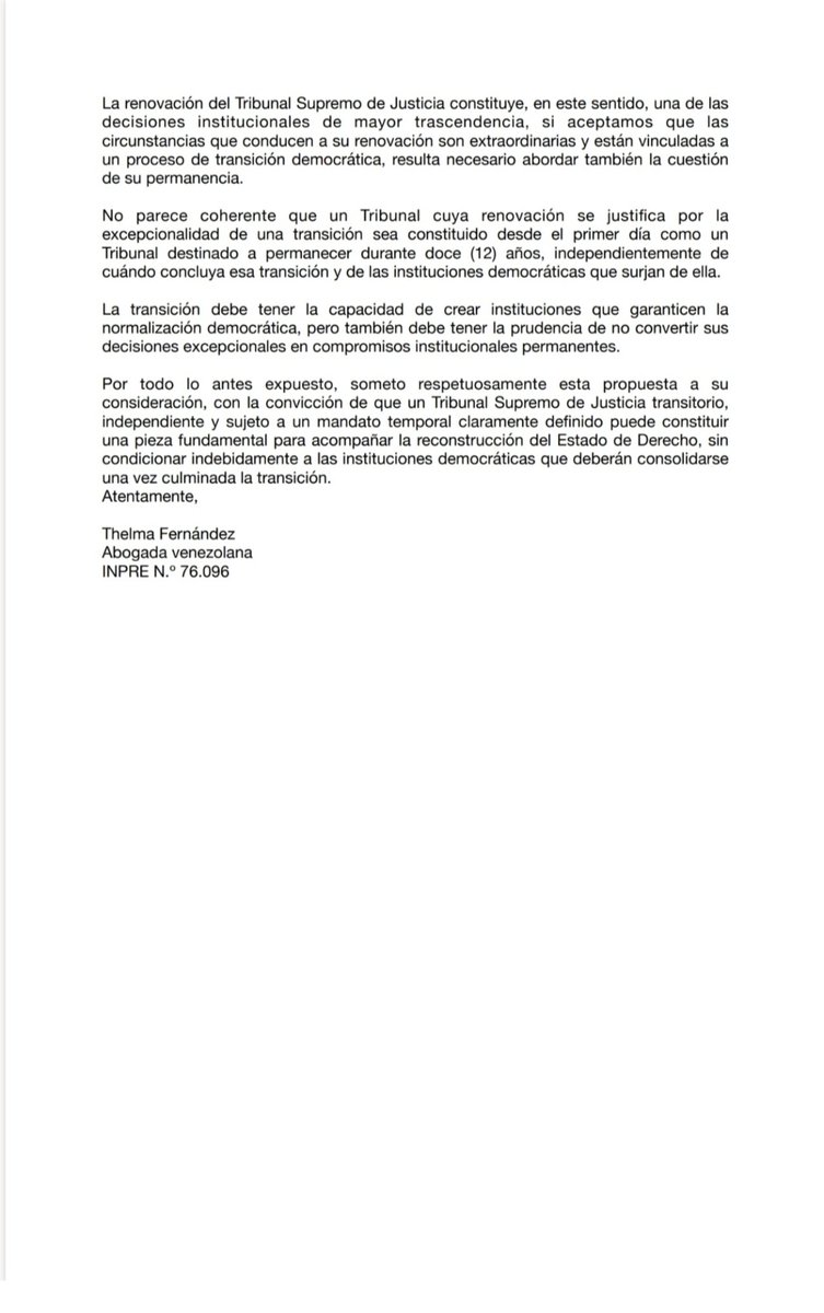 thelmafernandez's tweet photo. Después de la grave denuncia de Raquel Sánchez, representante de la sociedad civil en el Comité de Postulaciones Judiciales, urge debatir un TSJ transitorio. En una transición donde participa el chavismo, no se puede designar un TSJ por 12 años y comprometer la democracia futura https://t.co/mNTqtswugN