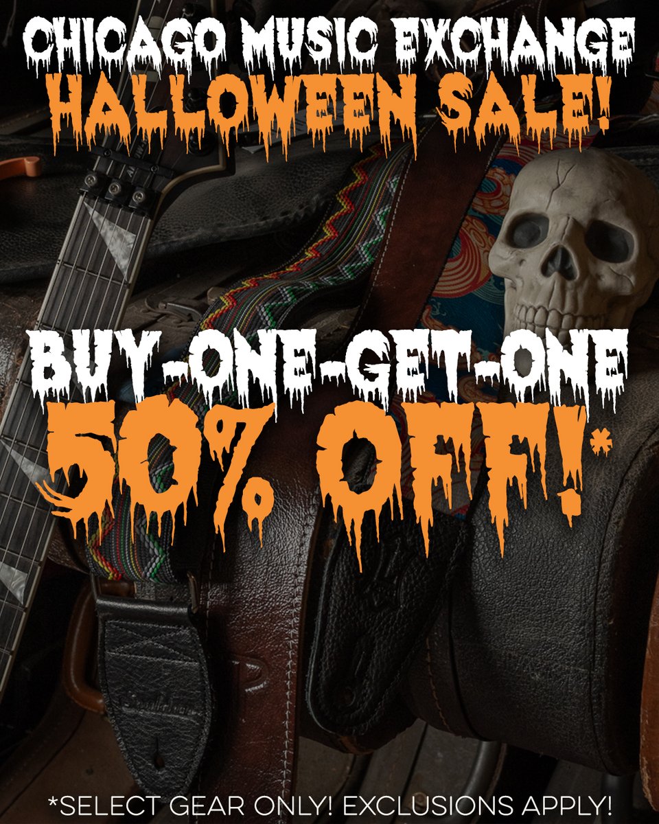 ChicagoMusicEx's tweet photo. https://t.co/mmUEkq3hXb | 👻 CME's 2026 Halloween Sale is here! Buy-One-Get-One 50% OFF select gear in our Halloween Sale Collection, plus 10% OFF select Vintage &amp; Used gear — only at Chicago Music Exchange! 🎃 #CME #CMEsale #HalloweenSale #CMElovesTrades #GuitarSale #MusicGear https://t.co/a1oEA4hpRi