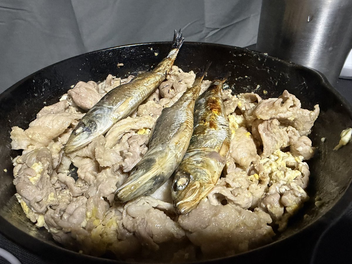 nikuoj's tweet photo. 肉食565日目　夜
バター19g、豚こま300g、卵1個、イワシ160g https://t.co/PcIjPL3Nbn