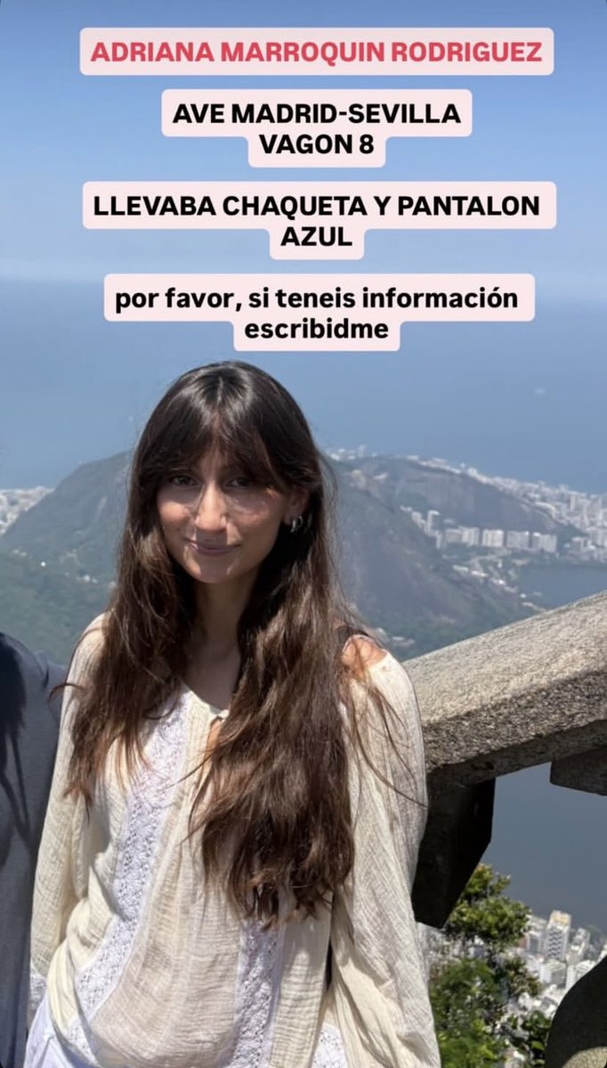 bea_olivan's tweet photo. 🚨‼️Estamos buscando a ADRIANA MARROQUÍN RODRÍGUEZ. 🚨‼️
Iba en el vagón 8 y llevaba chaqueta y pantalón azul. Cualquier información es de ayuda🙏🏻🙏🏻
También podéis escribir por ig: alejandrmarroquin https://t.co/5njgtX8viR