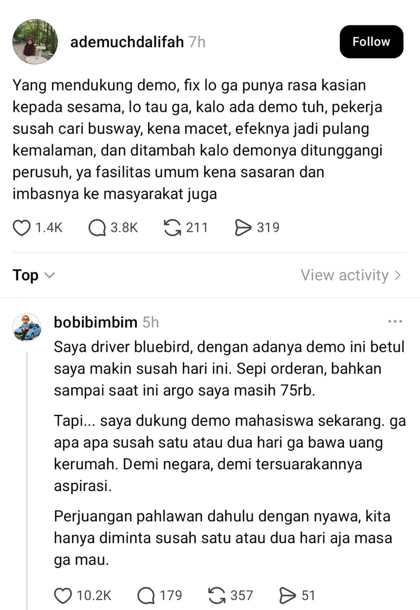ainurohman's tweet photo. Pikiran kayak ademuchdalifah ini problematik krn cuma menyalahkan gejala bukan akar masalah. 

Demo meletus itu kan krn banyaknya policy yg bermasalah. Penyebab demo itu ya krn pemangku kebijakan itu sendiri.. https://t.co/pkTHZxghPX