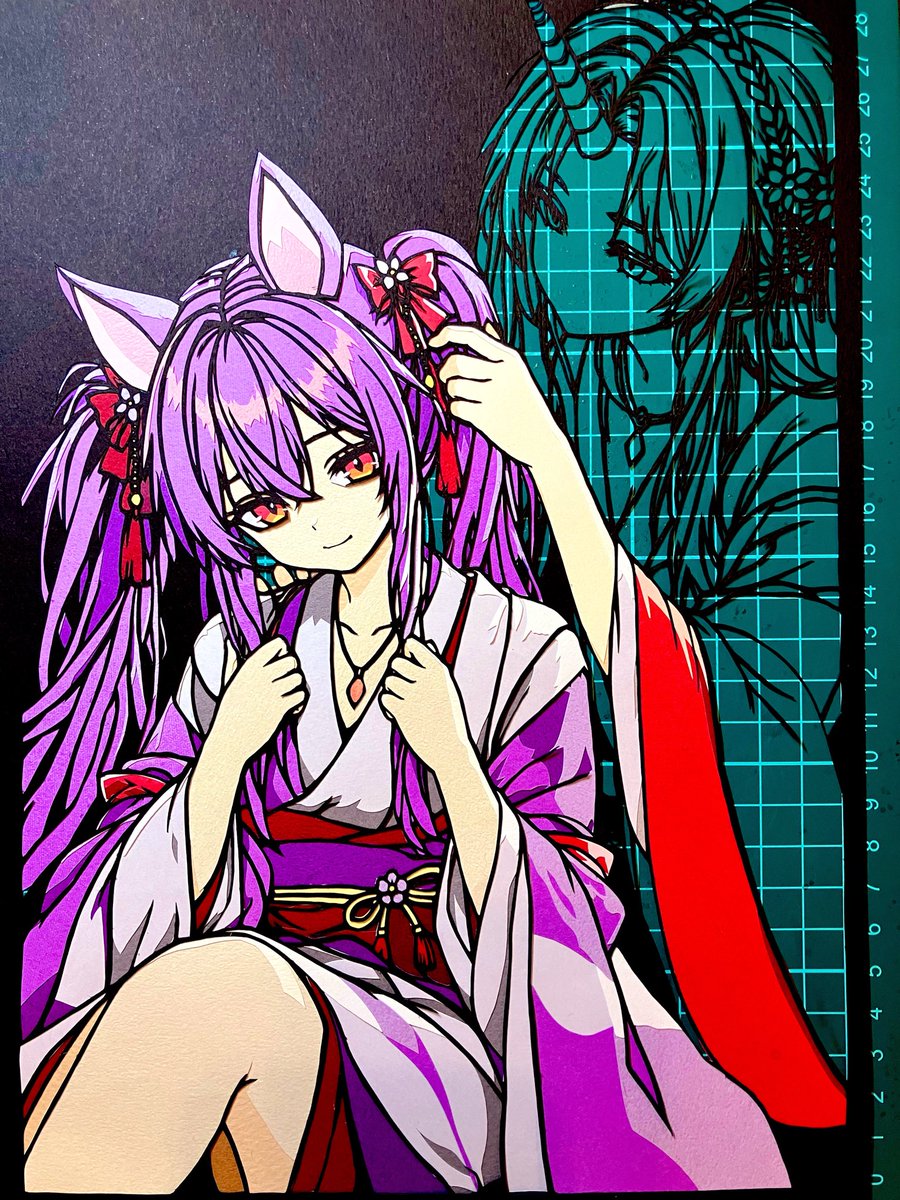 shikitsuzuri's tweet photo. 【色分けのこだわり🎨】
戦士の色付け終わりました！
わたしのやり方はどんどん紙を重ねて厚くなっていくので、手前から色を付けると紙の盛り上がりで若干の遠近感が生まれます👀
#切り絵 #四季のレガリア #ツインテール https://t.co/uGeORUUrcO