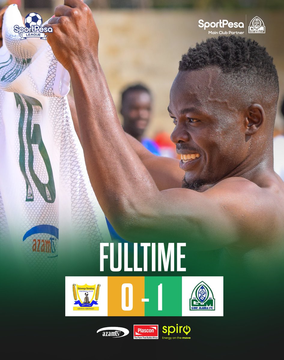 OfficialGMFC's tweet photo. 🟢 | 𝐌𝐀𝐓𝐂𝐇 𝐑𝐄𝐒𝐔𝐋𝐓𝐒

…and it’s all over ladies and gentlemen, here comes another win in a tough away match in Kakamega. Good fight, good win as we collect maximum points. Well done boys, on to the next one! 👏👏👏

FULL TIME | Homeboyz 0 - 1 Gor Mahia

( ⚽- David Okoth)
#𝐒𝐢𝐫𝐤𝐚𝐥 | #𝐒𝐩𝐨𝐫𝐭𝐏𝐞𝐬𝐚𝐍𝐚𝐆𝐨𝐫