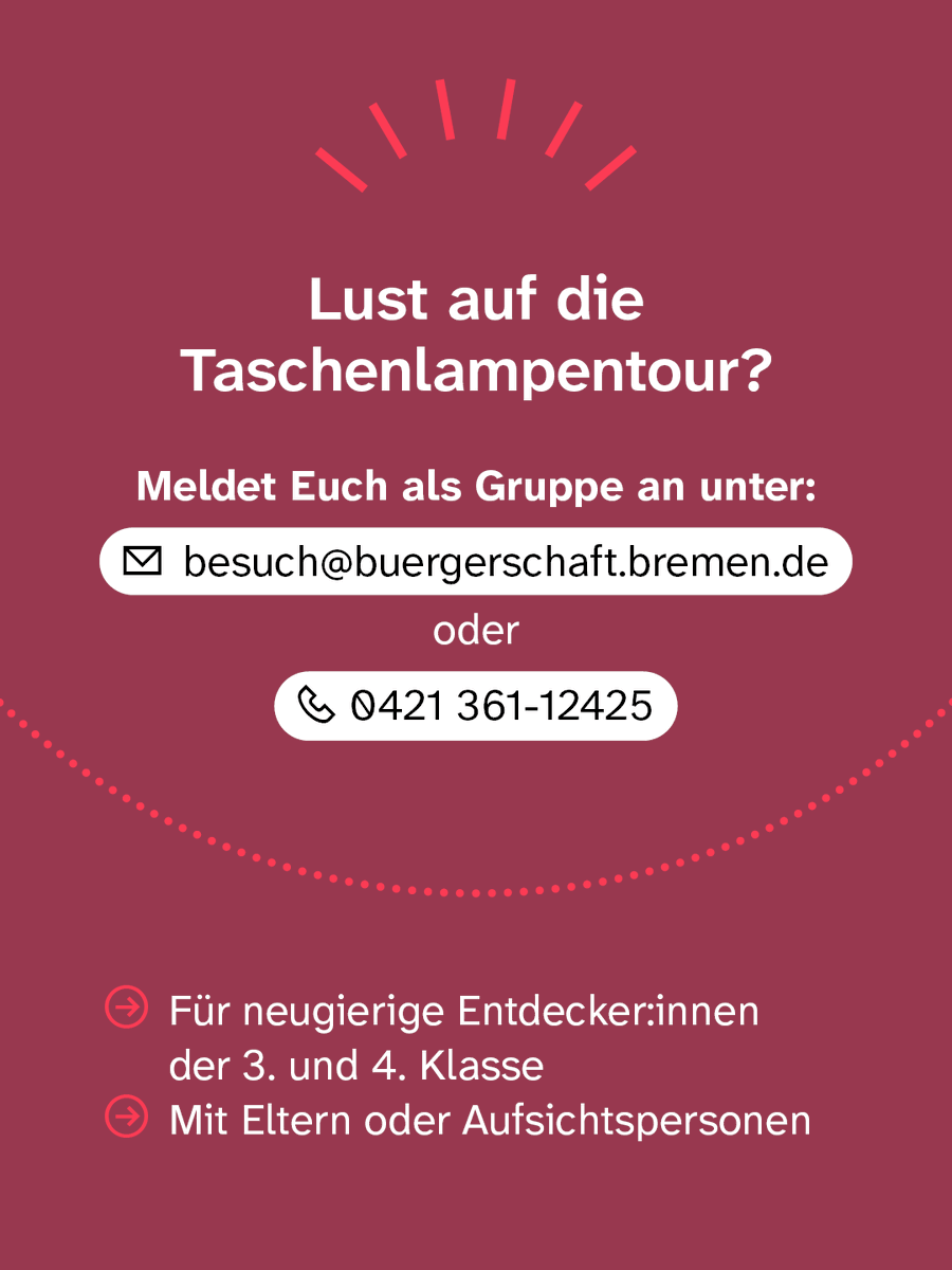HBBuergerschaft's tweet photo. 🔦Mit Taschenlampe gewappnet das Haus der Bürgerschaft erkunden? Das geht jetzt auch für Kinder! Meldet euch einfach als Gruppe an unter besuch@buergerschaft.bremen.de oder unter 0421 361-12425 und wir machen einen Termin mit euch aus!✨ #Bremen #Taschenlampenführung https://t.co/T9BoYhyZXR