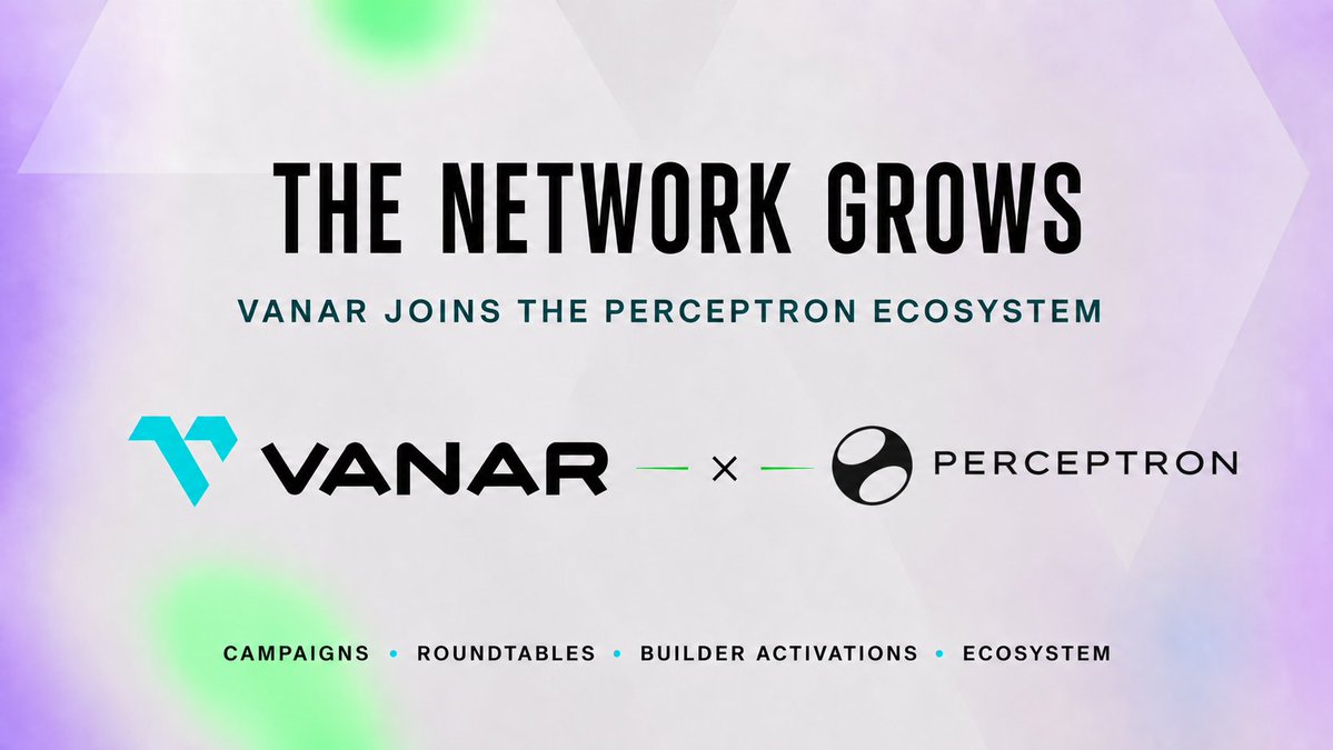 Vanarchain's tweet photo. 🤝 Vanar × @PerceptronNTWK 

AI Organisations need more than intelligence.

They need access to real-time data, market signals, and insights to make better decisions.

That is where Vanar and Perceptron align.

Perceptron is building a decentralized data intelligence network powered by 800K+ nodes, 120K+ weekly active users, and 300K+ human contributors, delivering real-world data at significantly lower costs.

Together, we’ll explore how AI Organisations can leverage decentralized data infrastructure, real-time intelligence, sentiment analysis, and market insights to operate and grow.

The next wave is not just about building AI Organisations.

It is about giving them the data and intelligence to make smarter decisions.

A lot to build together.