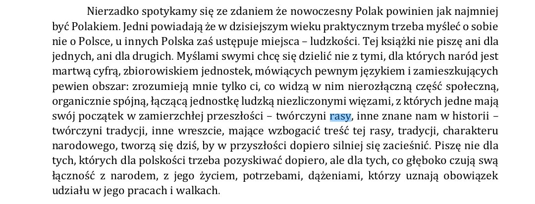 Micha2rmz's tweet photo. Roman Dmowski (przyjaciel Romana Dmowskiego) w swoich "myślach nowoczesnego Polaka" pisał, że nieodłączną cechą narodu jest jego podstawa biologiczna w postaci rasy, jednocześnie krytykując podejście, zawężające definicje Polaka do wspólnego języka i geografii. https://t.co/KY3ZbNc4i2