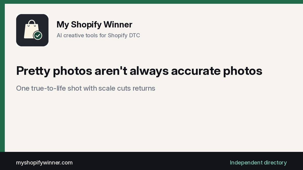MyShopifyWinner's tweet photo. @JonnyEcomSupply The "not as expected" bucket is so often a photo problem.
Overly polished AI shots set the wrong expectation on color or scale.
Adding one true-to-life image with something for scale next to the hero shot cuts a surprising amount of those returns. https://t.co/pBGnC1Fcfa