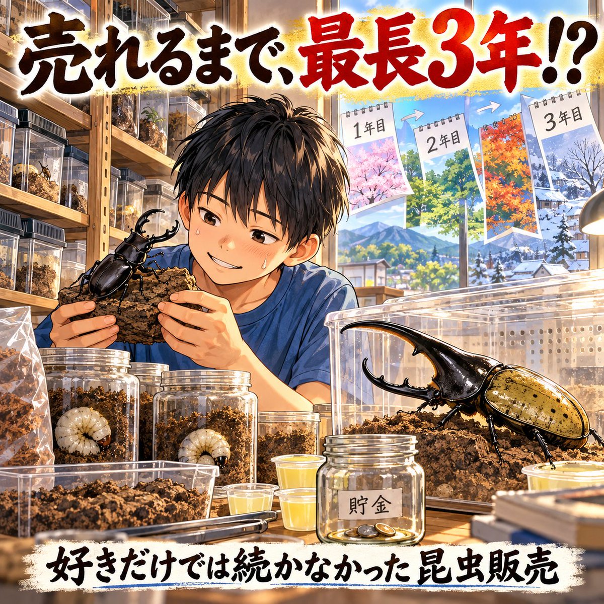 shigesancos's tweet photo. 売れるのに、お金が戻るまで最長3年😱

ボクが「もうやらない」と決めた物販の話👇
昔、オオクワガタを育てて販売していました。
売れたお金で幼虫を買い、また育てて売る。その繰り返し。

知り合いとマットや菌糸瓶、ゼリーも販売。クワガタブームもあり、よく売れました😊
さらに、クワガタの幼虫が食べた後のマットなどを活用して、ヘラクレスの飼育・販売にも挑戦。

ただ、うちでは成虫になるまで…
オオクワガタで約1年。
ヘラクレスは2年半〜3年💦

売れるまでずっと世話が必要。
好きで始めたけど、手間と時間に見合う儲けにはなりませんでした。

物販は「いくらで売れるか」だけじゃない。
「いつお金が戻ってくるか」も大事。
利益と回転率の大切さは、虫の飼育で身にしみました😂