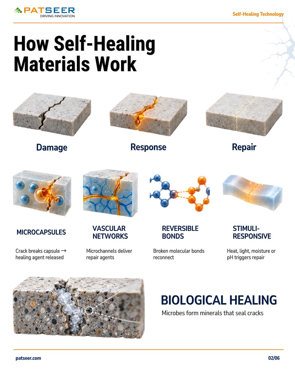 gridlogics's tweet photo. Self-healing materials are advancing. See the technologies and patents shaping innovation in PatSeer’s latest infographic. https://t.co/krzvQIBcI6

#PatSeer #SelfHealingMaterials #PatentAnalytics #PatentIntelligence #MaterialsScience #AdvancedMaterials https://t.co/9e8JyUBiHv