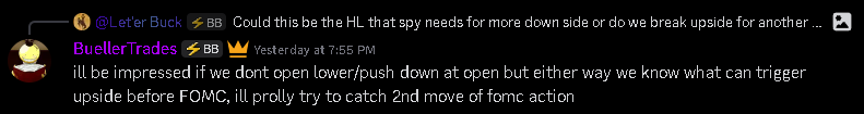 BuellerTrading's tweet photo. $SPY $QQQ "ill be impressed if we dont open lower/push down at open but either way we know what can trigger upside before FOMC, ill prolly try to catch 2nd move of fomc action" https://t.co/dFPE6G1Yqk