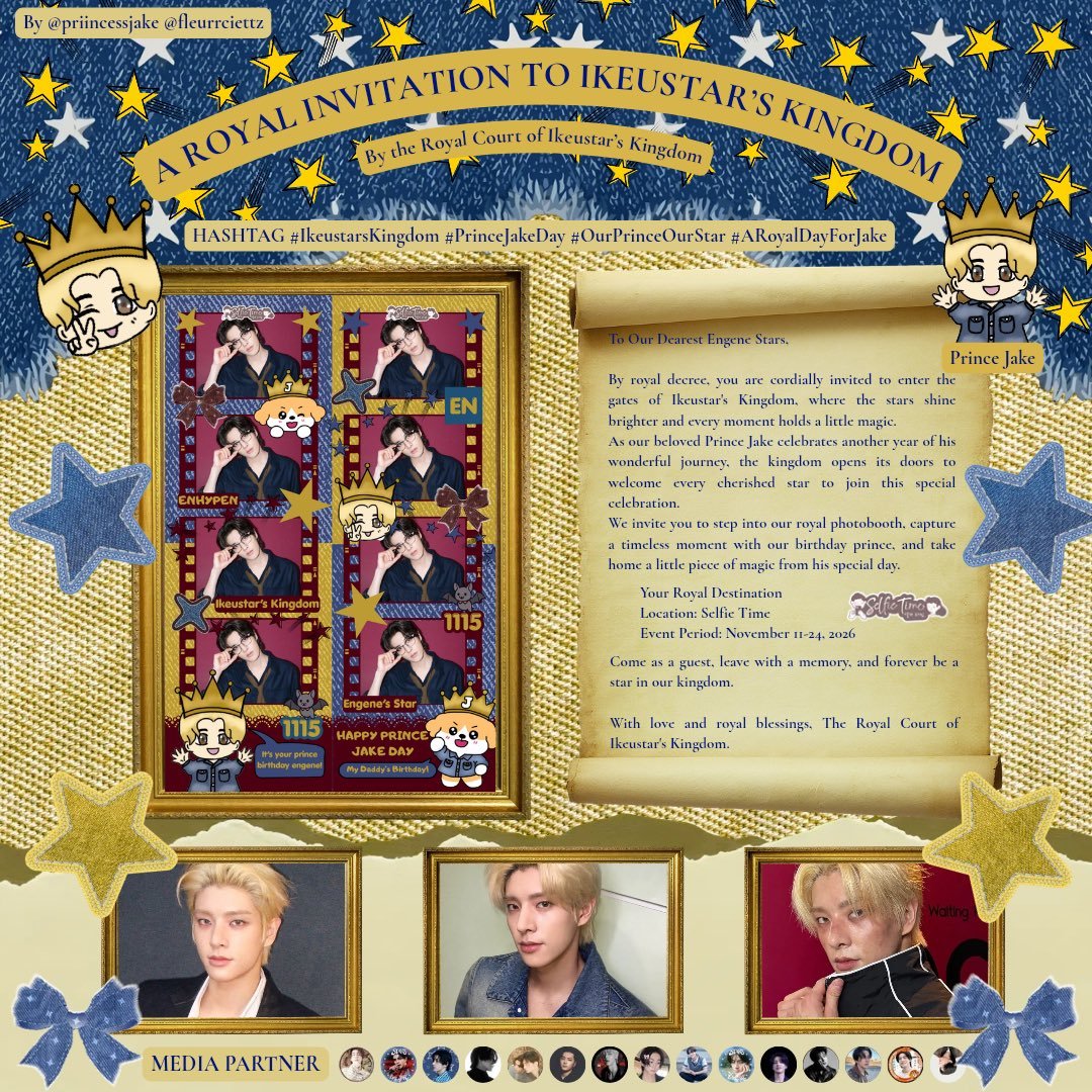 auliawonie189's tweet photo. โโฉโ A ROYAL DECREE โโฉโ
๐ฐ Hear ye, dear ENGENE! Ikeustarโs Kingdom summons you to celebrate our beloved Prince Jake's birthday! ๐
โ EVENT BY: @priincessjake @fleurrciettz
โ DESIGN BY: @priincessjake
#IkeustarsKingdom #PrinceJakeDay #OurPrinceOurStar #ARoyalDayForJake https://t.co/mOLFURbT6o