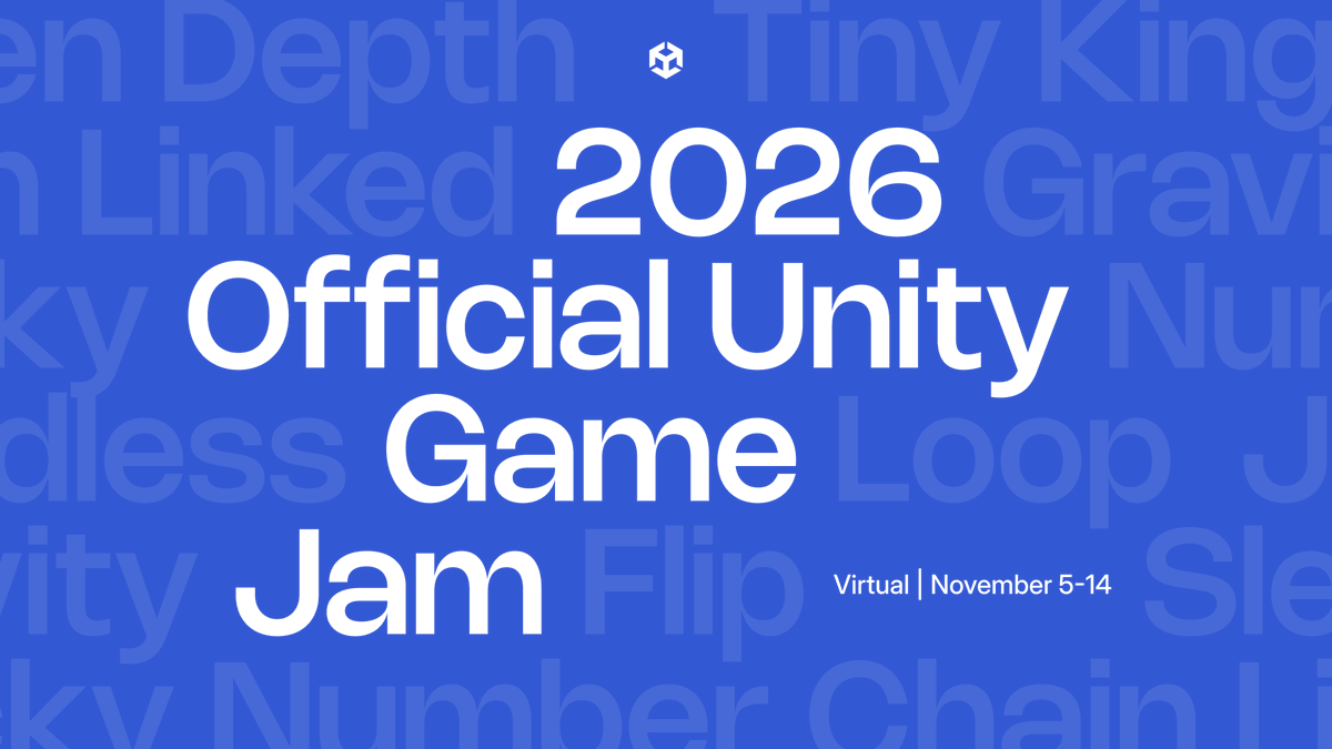 unitygames's tweet photo. The 2026 Official Unity Game Jam is happening NEXT WEEK! 🎮🎉

Whether you’re a seasoned veteran, a student, or building your very first game, this is your time to shine.

📅 When: November 5th – 14th
📍 Where: Online via https://t.co/CLfLS790dc & the Unity Discord
⏰ Kickoff & Theme Reveal: Thursday, Nov 5 @ 12 PM EST / 9 AM PST

What’s new this year? We’ve expanded the jam to a full 7 days to give you more build time, plus added The Buffer™ (extra time after the 7 days specifically to package, upload, and fix last-minute bugs without the deadline panic). We also added a Best Student Category designed specifically for those enrolled in educational institutions. 

Compete for awesome prizes like Unity Pro, Discord Nitro, Odin Inspector, and Photon Plus!

🔗 Register now: https://t.co/a1qr79u6XQ