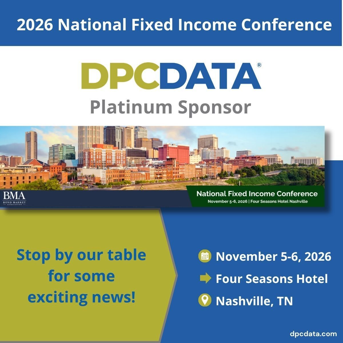 DPCDATA's tweet photo. Heading to the 2026 National Fixed Income Conference?

Stop by the @DPCDATA table to connect, talk market trends, and hear some exciting news we're ready to share.

We look forward to seeing you!

Register: https://t.co/vDZzLzktNF

#FixedIncome #DPCDATA https://t.co/4SttHOW2RP
