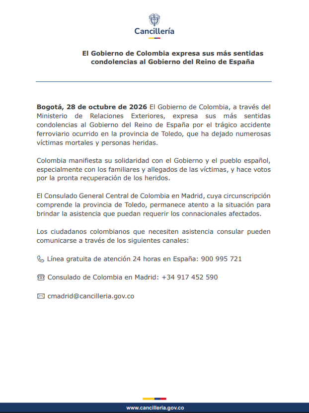CancilleriaCol's tweet photo. #Noticia | El Gobierno de Colombia expresa sus más sentidas condolencias al Gobierno del Reino de España 👇 https://t.co/X4PFHEeC0p