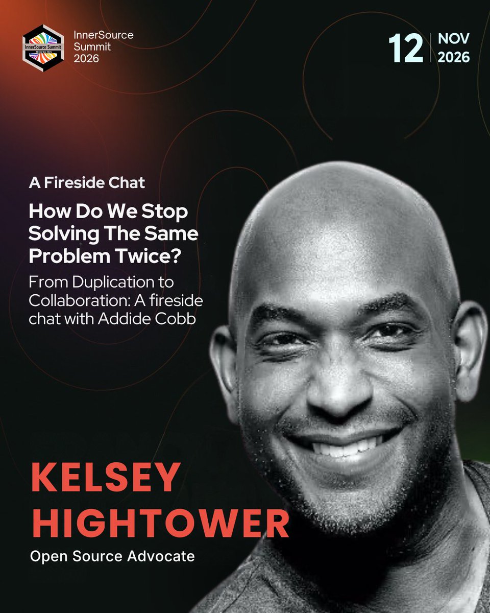 InnerSourceOrg's tweet photo. Big news! The #InnerSourceSummit26 lineup just got stronger.

Kelsey Hightower joins Addie Cobb for a fireside chat on a challenge many organizations know well: how do we stop solving the same problems twice?

Get your tickets now: https://t.co/e7jkS3ptoE https://t.co/CsZ4gvC8Vn
