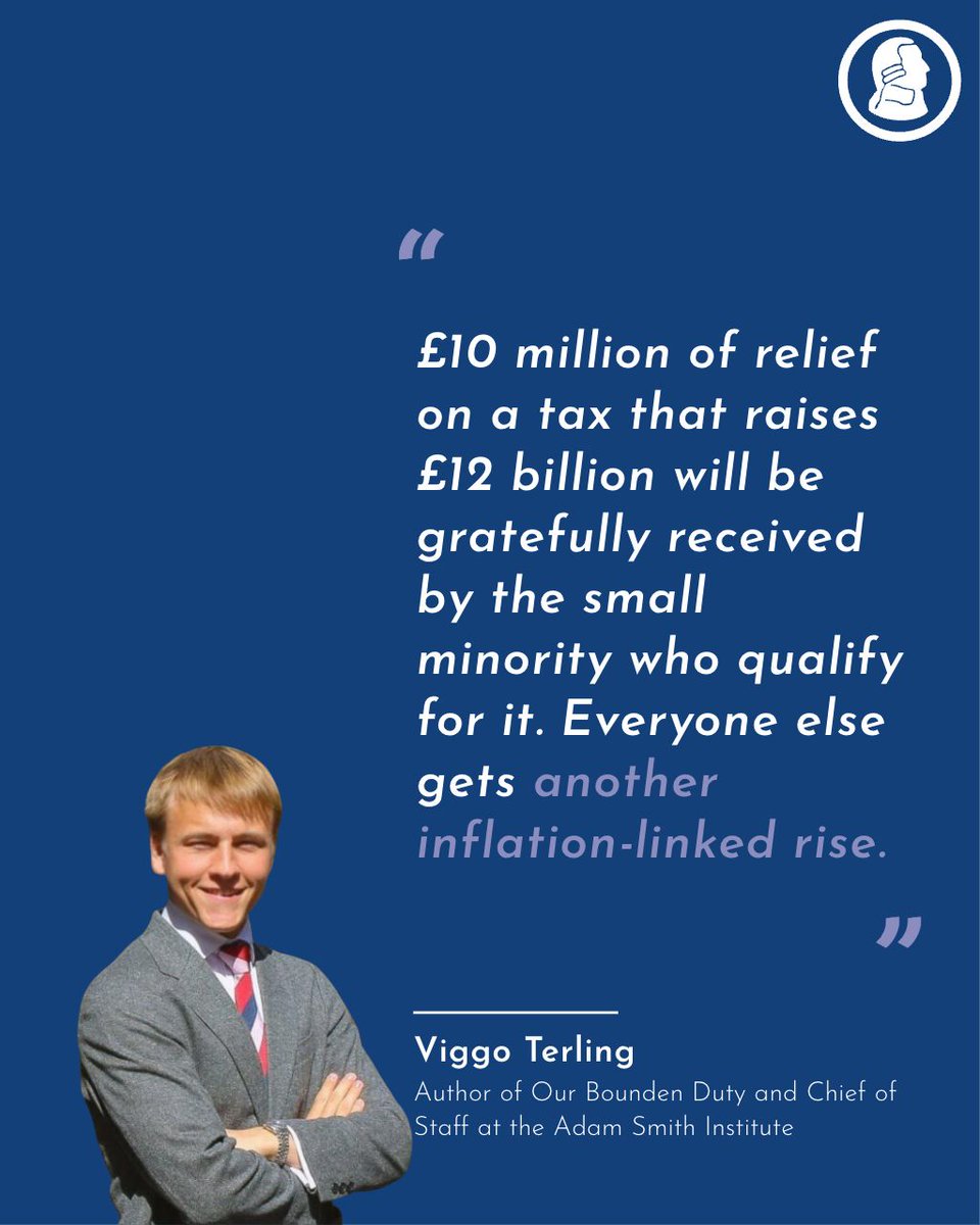 ASI's tweet photo. Reacting to Chancellor John Healey’s Budget 2026 alcohol duty relief announcement, Viggo Terling, Chief of Staff at the Adam Smith Institute, said:

“£10 million of relief on a tax that raises £12 billion will be gratefully received by the small minority who qualify for it. Everyone else gets another inflation-linked rise.

Alcohol duty is already an unreliable source of revenue: last year the tax base shrank by 3.3% and receipts fell by 1.4%, in a year when rates went up.

The system currently taxes every drinker in the hope of curbing harm caused by a much smaller group. A moderate drinker’s first pint is taxed as heavily as a heavy drinker’s twelfth. Bolting on another bespoke relief does nothing to address this and only adds complexity to a regime in need of simplification.

The Chancellor should replace the present patchwork of alcohol duties with a single flat duty per unit of alcohol, whatever the drink or the size of the producer, and a relief for drinks served in pubs, where drinking is safer and already heavily taxed.”