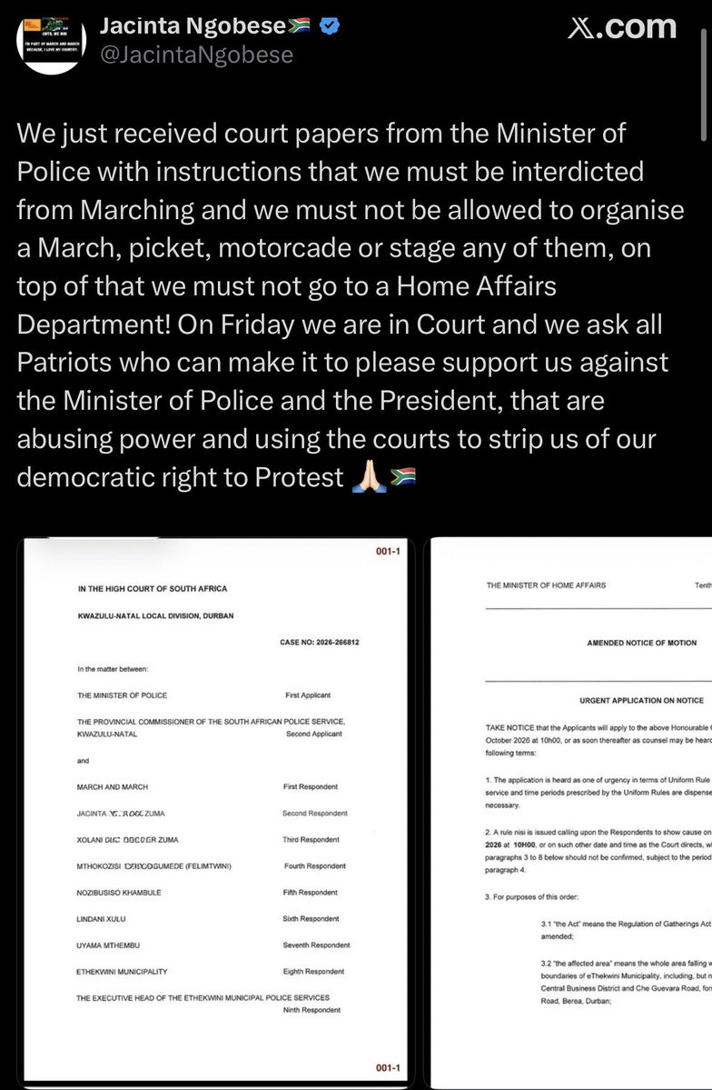 LungiileK's tweet photo. The best news you can see on the internet today. Jacinta is going to jail. Am so proud of South Africa. This is not Banana Republic. 

@MYANC @SAPoliceService good job. 

Now the rand will gain. 

#jailjacintanow https://t.co/HzALZL7O26