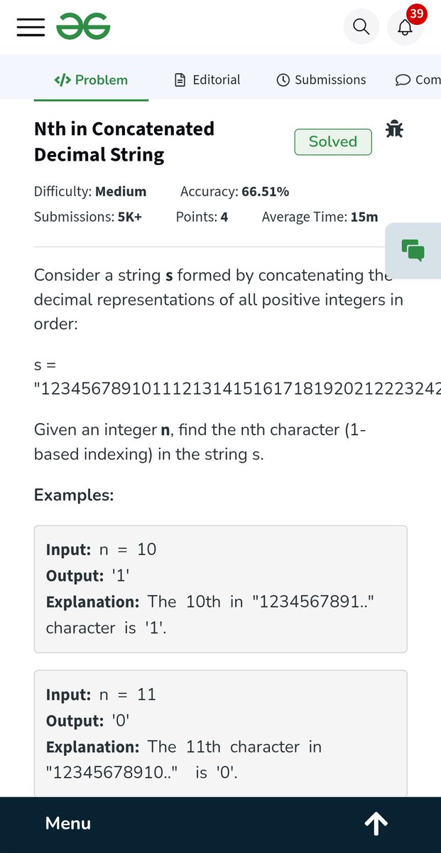 crazy_mahesh_'s tweet photo. Day 397: Nth in Concatenated Decimal String
Approach: Mathematical Counting — Calculate digit-length ranges to locat
Time Complexity: O(log N)
Space Complexity: O(1)
#DSA #Mathematics #Strings #geekstreak60 #npci @geeksforgeeks https://t.co/nDDz2F1EXV