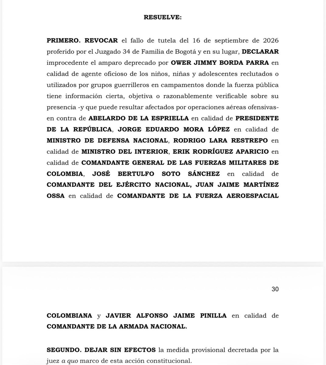 NoticiasRCN's tweet photo. #ATENCIÓN | Un juez tumba el fallo que prohibía los bombardeos contra grupos armados ilegales durante el gobierno de Abelardo de la Espriella. https://t.co/NWN76xwwIJ