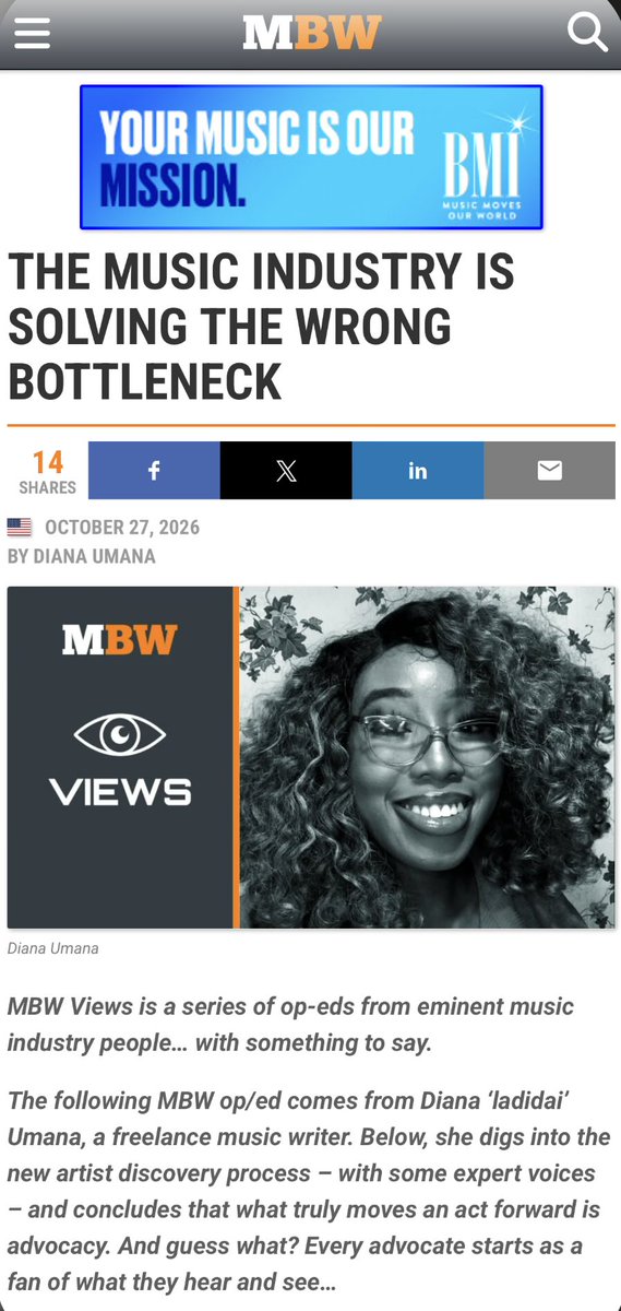 TatianaSnead's tweet photo. this is easily one of the most important, dope &amp; well written editorials i’ve been tapped to contribute to. thank you @ladidaix for trusting me. 🙏🏾

Read her latest for Music Business Worldwide:
“The Music Industry is Solving the Wrong Bottleneck”

https://t.co/dVO0FgLogq https://t.co/jgIe1KPMz3