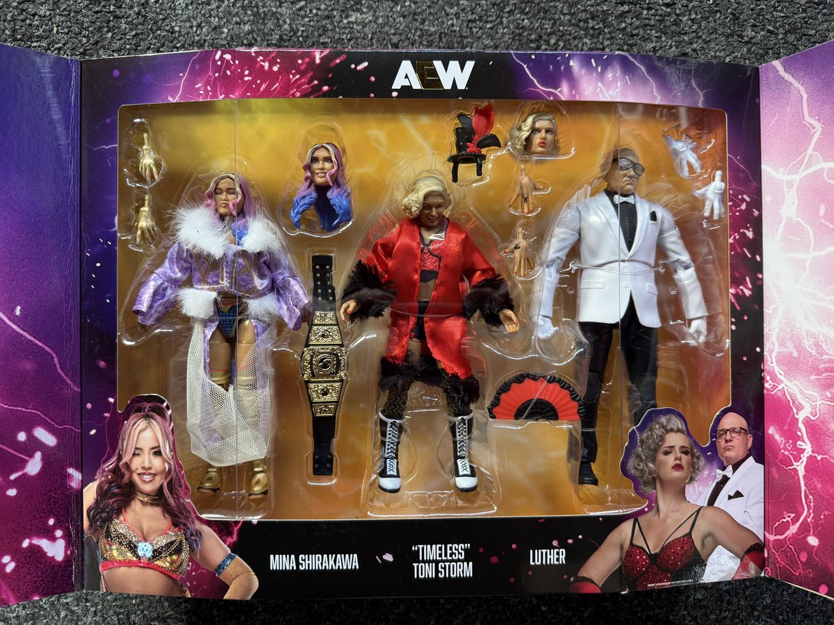 MajorWFPod's tweet photo. Exclusively shown on Major Wrestling Figure Podcast, it’s the upcoming 3-pack from @Jazwares featuring Mina Shirakawa, Toni Storm, and Luther!

Limited to only 3,000 pieces, who will be picking this one up?

📸 @Myers_Wrestling 

#ScratchThatFigureItch https://t.co/wsndG47PlF