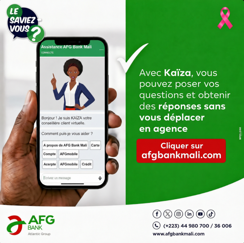 afgbankmali's tweet photo. 🤖 Une question ? Kaïza est là pour vous répondre 24h/24 et 7j/7 !
👉 Lancez la conversation sur https://t.co/iLFywKf6hc ! 💬 Testé et approuvé ? Partagez votre avis en commentaire !
#AFGBankMali #Kaïza #BanqueDigitale #ServiceClient #EtToutDevientPossible https://t.co/ZsQOAuFI9v