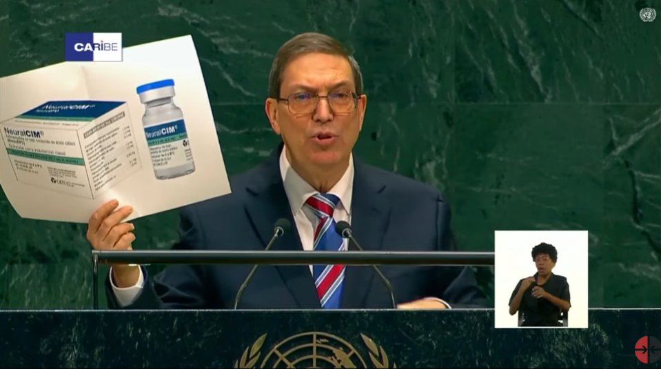 thecubanLEVY's tweet photo. NeuralCIM, producto biofarmacéutico de excelencia cubano, no llega a los pacientes estadounidenses porque el gobierno de Estados Unidos bloquea todo aquello que sostiene a la vida. @BrunoRguezP 

#CubaNoEsUnaAmenaza, el bloqueo sí. https://t.co/iF6elomMNv