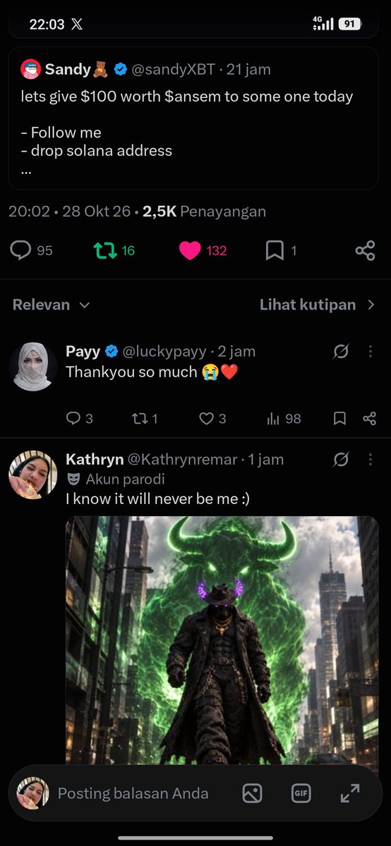 Kathrynremar's tweet photo. @sandyXBT 20th attempt, always unsuccessful

G9yur3WYqbbZnsefZnYULAFt6sn2Zyv9mn5eC1LdP2eW https://t.co/jhSZHBVWCl