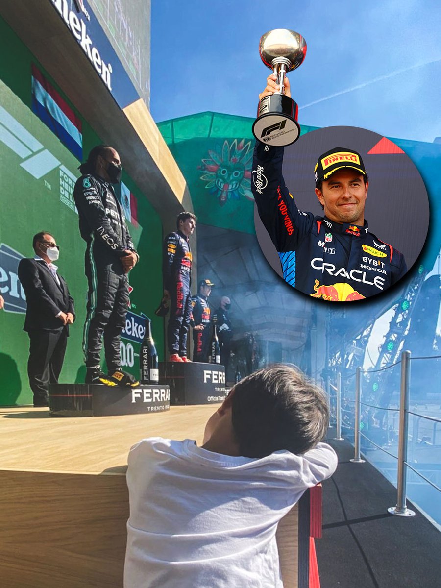 Motorsport's tweet photo. Looking up at history: Checo’s son watching his dad become the first Mexican on the home podium. 🇲🇽 https://t.co/RO68wKPG7d