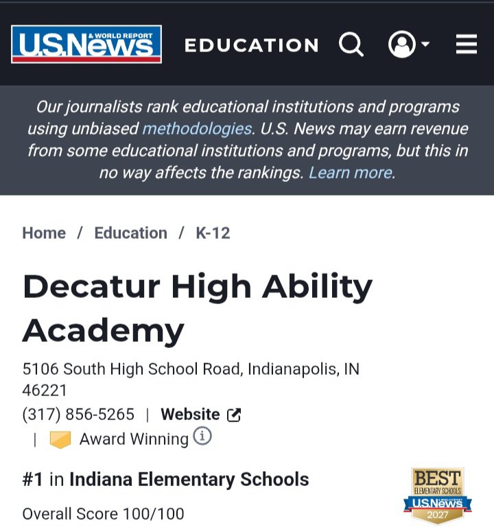 MSDDecaturSupt's tweet photo. The MSD of Decatur Township is home to the top-ranked elementary school in Indiana!  We are DecaturProud of our students and staff! #DecaturProud https://t.co/po8hZhFVAT