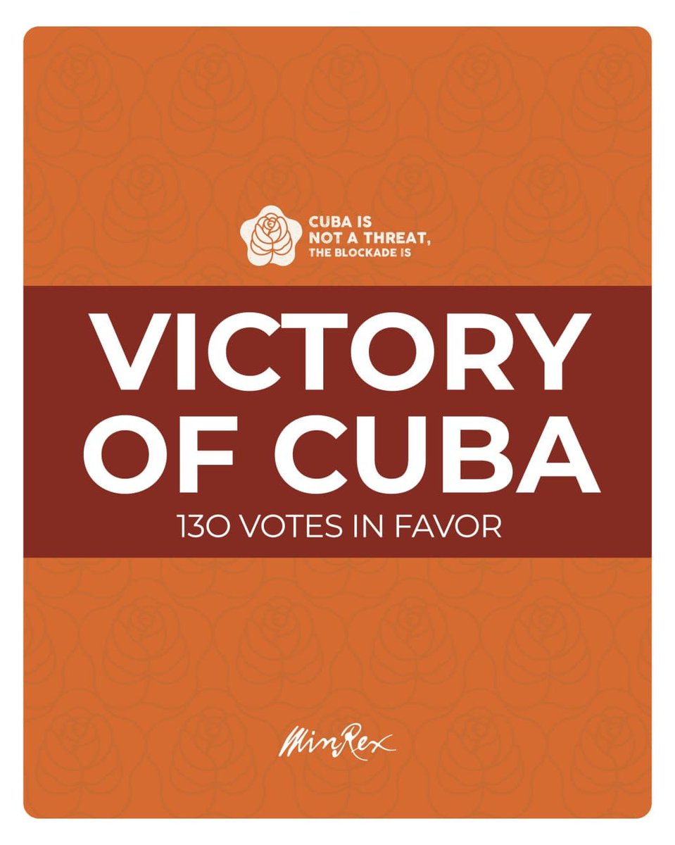 AnayansiRCamejo's tweet photo. Nueva victoria contundente del pueblo cubano en Naciones Unidas.Una vez más,pese presiones,chantaje e intimidación,las naciones dignas,independientes y soberanas no se doblegaron,no cedieron y apoyaron d manera enérgica a Cuba.Venció la justicia #CubaNoEsUnaAmenaza,el Bloqueo Sí https://t.co/NMtm5gRCRy