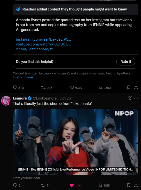 LostLeanore's tweet photo. Me having obnoxiously intense pattern reckog and being a Kpop weirdo landed me as a linked source in a Community Note lol https://t.co/fUZ8lsbrVR