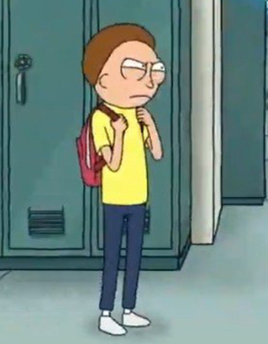 yolkotterpup's tweet photo. morty looking like a fucking I0Ii holding his red backpack like that 😭 LMAO https://t.co/0qNvYn851Z