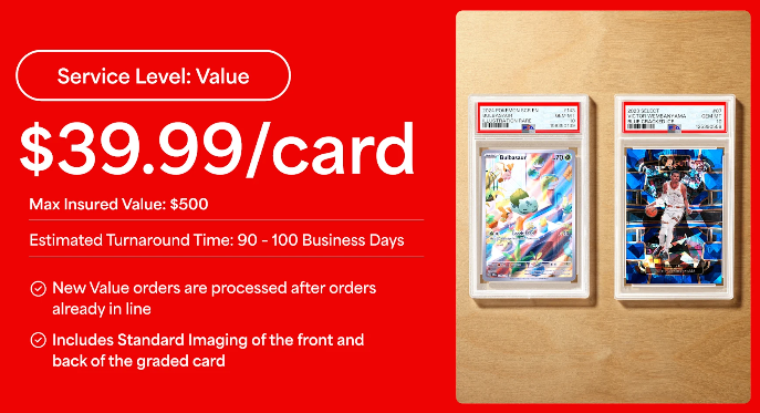 TradingAloha's tweet photo. Over/Under on how long PSA's new $40 Value tier stays open?

I give it about 10 days before they are over 15 million behind. 

They snuck in a $7 per card increase as well. https://t.co/1MRaWxNuoK
