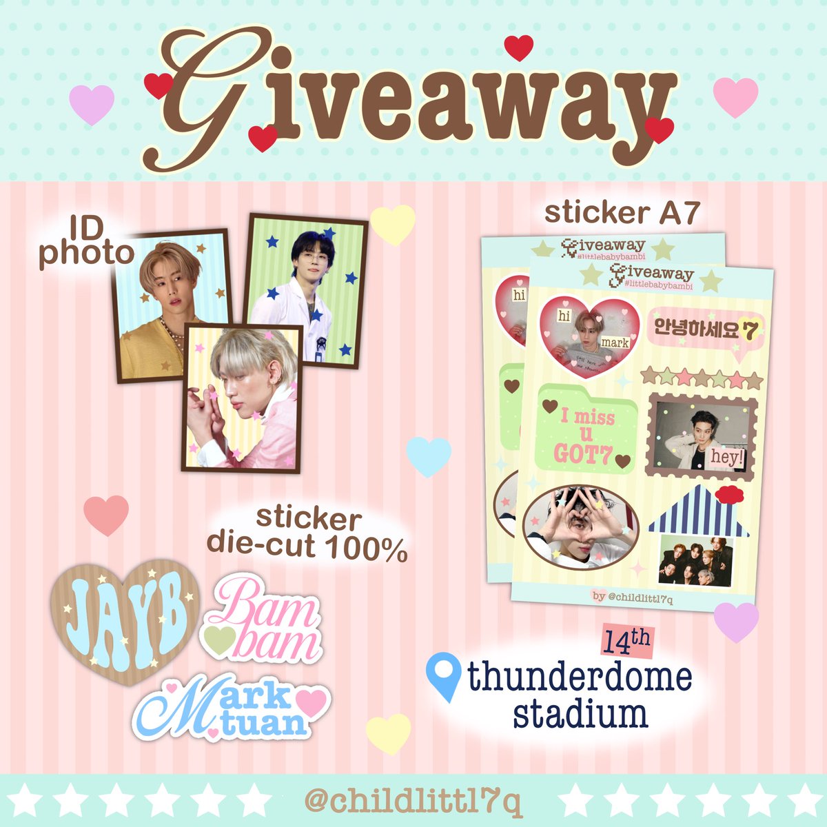 childlittl7q's tweet photo. pls kindly rt 🛒

“ giveaway for kpop masterz 🫰🏻♥️ “

— sticker 20 set ( 1 set / 7 ea )

🏟️ location : thunder dome stadium 
🗓️ date : 2026 november 14
⏳ time : tba

#KPOPMASTERZ_SPECIAL_LIVE_IN_BANGKOK #2026KPOPMASTERZ_SPECIAL_LIVE_IN_BANGKOK_BAMBAMxJAYBxMARK https://t.co/Gvj80an81T