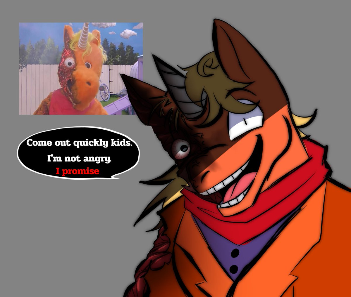 NamDokMai230648's tweet photo. I really like this movie so.. I drew it in my own style.

#Buddyfanart #buddy2026 #buddytheunicorn #buddyhorrormovie #BUDDY #furryart https://t.co/vjxSSjXHaC