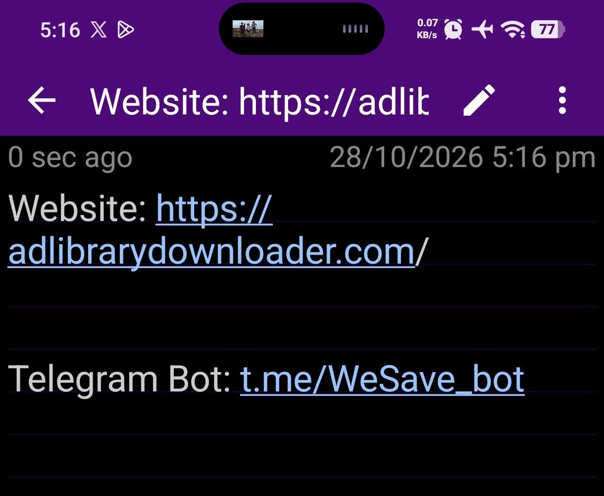 PersonalRa25's tweet photo. If it's a Facebook, Tiktok or IG video use the Telegram bot in the 2nd image.

If it's to download a video creative from Meta Ads library itself, use the website in the 1st image. 

Just copy the campaign library link &amp; paste 👌

THE ARE ALL FREE 🤑

CHECK THE 3RD IMAGE https://t.co/oQnzrf6jMT