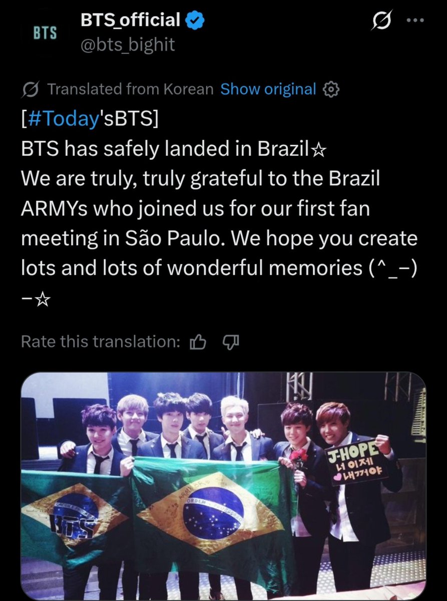 kookyun's tweet photo. 12 years ago BTS held their first fanmeet in Brazil where they had 1500 audience and today they are going to perform for nearly 80-90k armys https://t.co/EYpStpidfJ