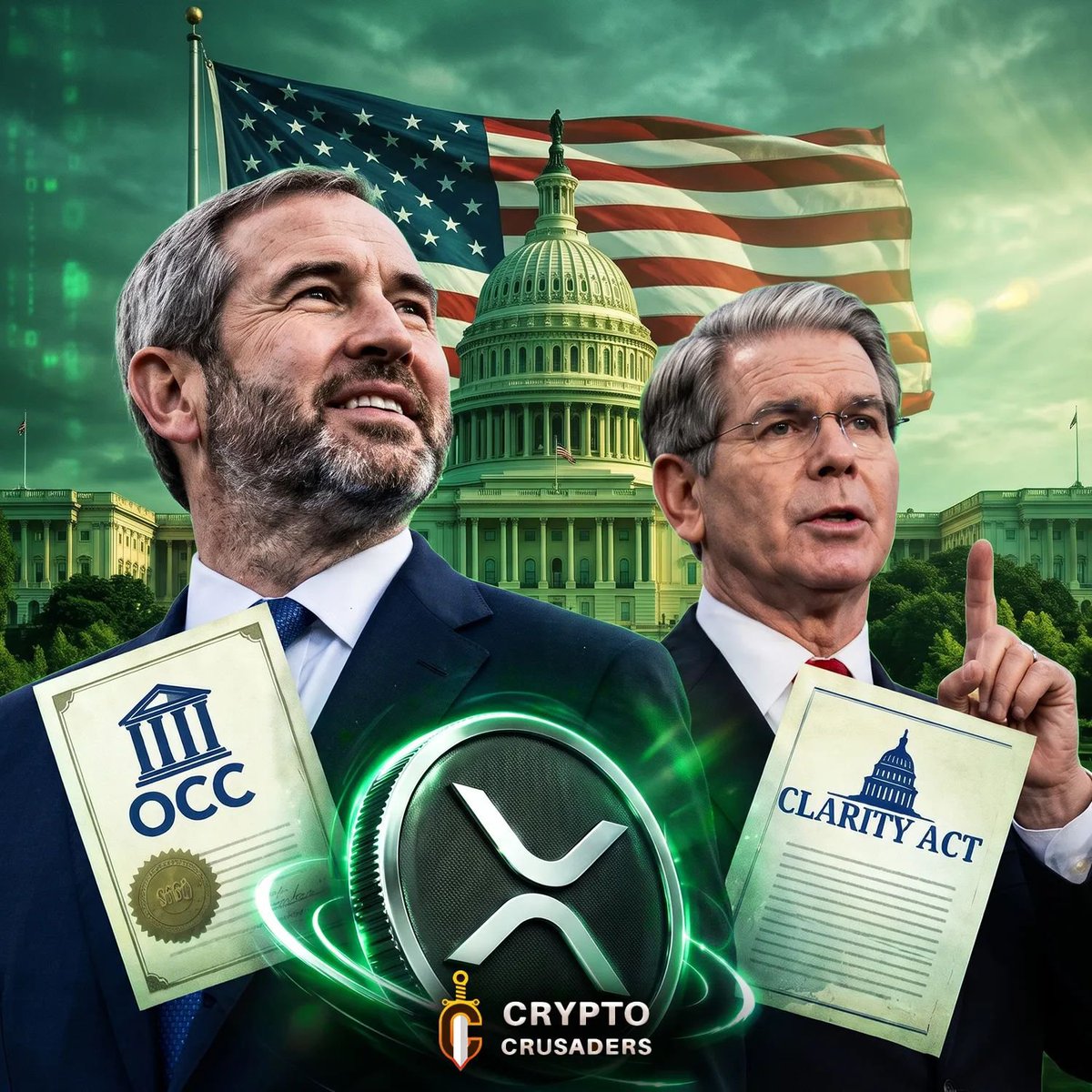 TrumpSupportRV's tweet photo. 🚨THIS IS OFFICIAL!! 

The Treasury Secretary Scott Bessent says at the RIPPLE SWELL 2026 that the US Treasury will work with the SEC and CFTC on crypto rules EVEN WITHOUT the CLARITY Act.  

CLARITY IS COMING FOR $XRP &amp; CRYPTO! https://t.co/VMk2nuHhRc