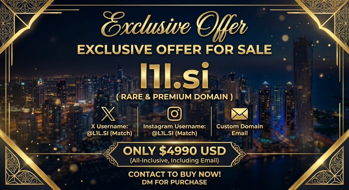 l1l_si's tweet photo. 🚀 Rare Digital Asset Bundle For Sale: https://t.co/B4QsraCHRC
​An ultra-short, symmetrical 3-char brand for AI &amp; Tech startups.
​📦 Package includes:
• Domain: https://t.co/B4QsraCHRC
• Matching X &amp; Instagram handles
• Domain Email
​📥 Inquiries/Offers
#SIDomains https://t.co/z8R6mgOkeB