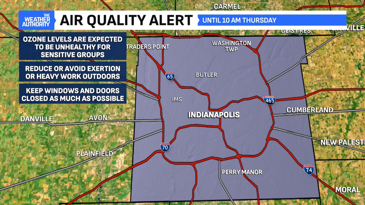 EthanRosuckWX's tweet photo. Marion County is under an Air Quality Alert until 10:00 AM. Levels will be in the "Unhealthy for Some" group. #INwx @FOX59 @CBS4Indy https://t.co/pBwWY2LxIa