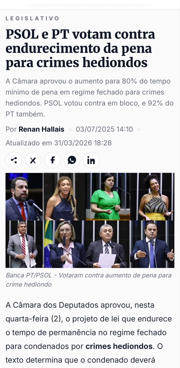 armynizer1's tweet photo. @JoeyMannarino This person is misogynistic, and voted against the increase in penalties for heinous crimes. In Brazil, the left defends the bandit more than the good citizen https://t.co/VGqwFbWXEC