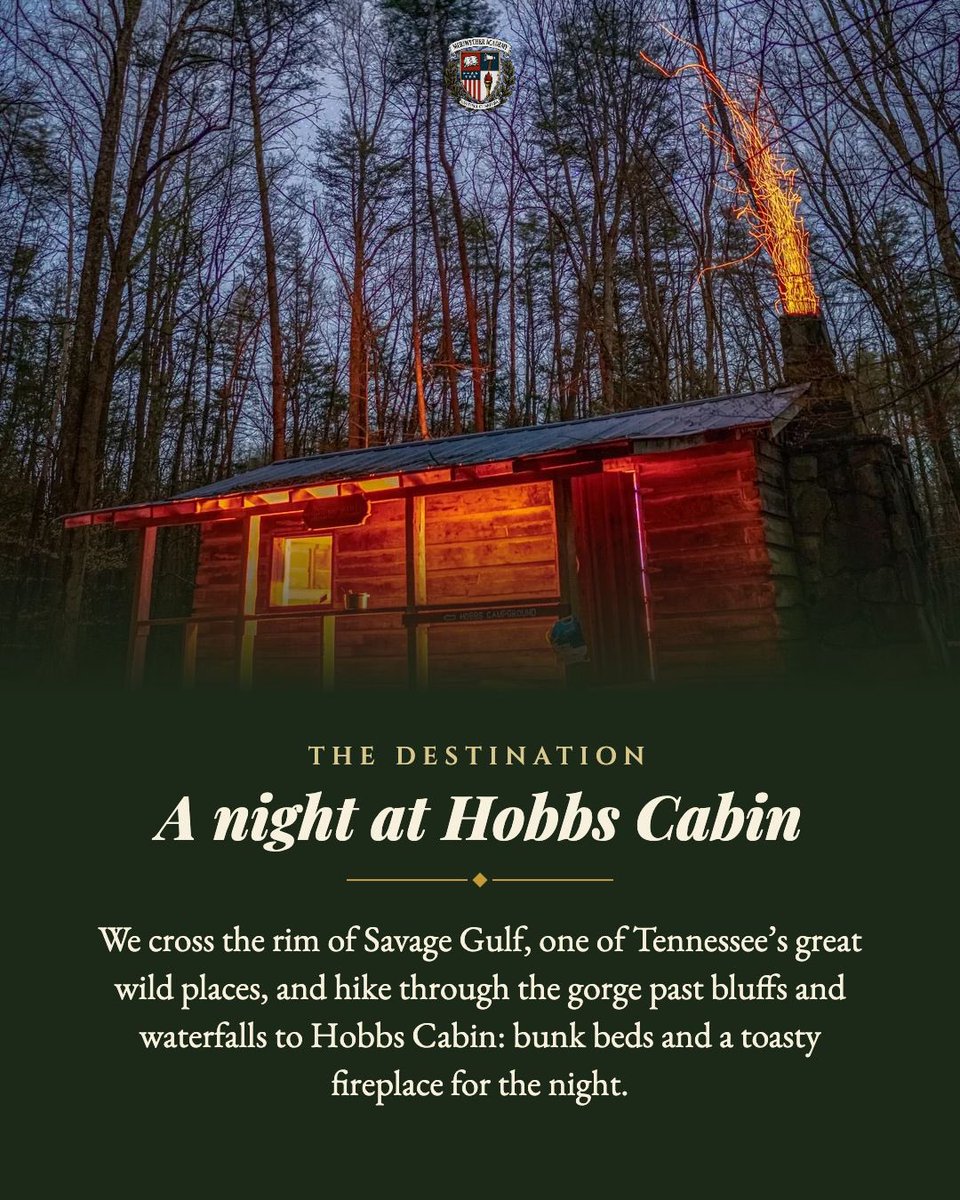 meriwetheracdmy's tweet photo. Tennessee’s most beautiful trails, a cabin in the gorge, and a roaring fire at the end of the day.

On November 21 and 22, Meriwether Academy is taking a band of men into Savage Gulf, one of Tennessee’s great wild places. We’ll hike the rim, go down into the gorge past bluffs and waterfalls, and spend the night at Hobbs Cabin, which has bunk beds and a fireplace.

You don’t need any experience. On the trail you’ll learn what to pack, how to purify water, how to build a fire and a shelter, how to cook over the coals, and the knots every man should know. We provide all gear and food, and we carpool from Nashville.

Meriwether Academy is a men’s fellowship that cultivates virtue through adventure and brotherhood. Come as a stranger and leave with friends.

$275 per man
Gentlemen 18+
(Link below to register)