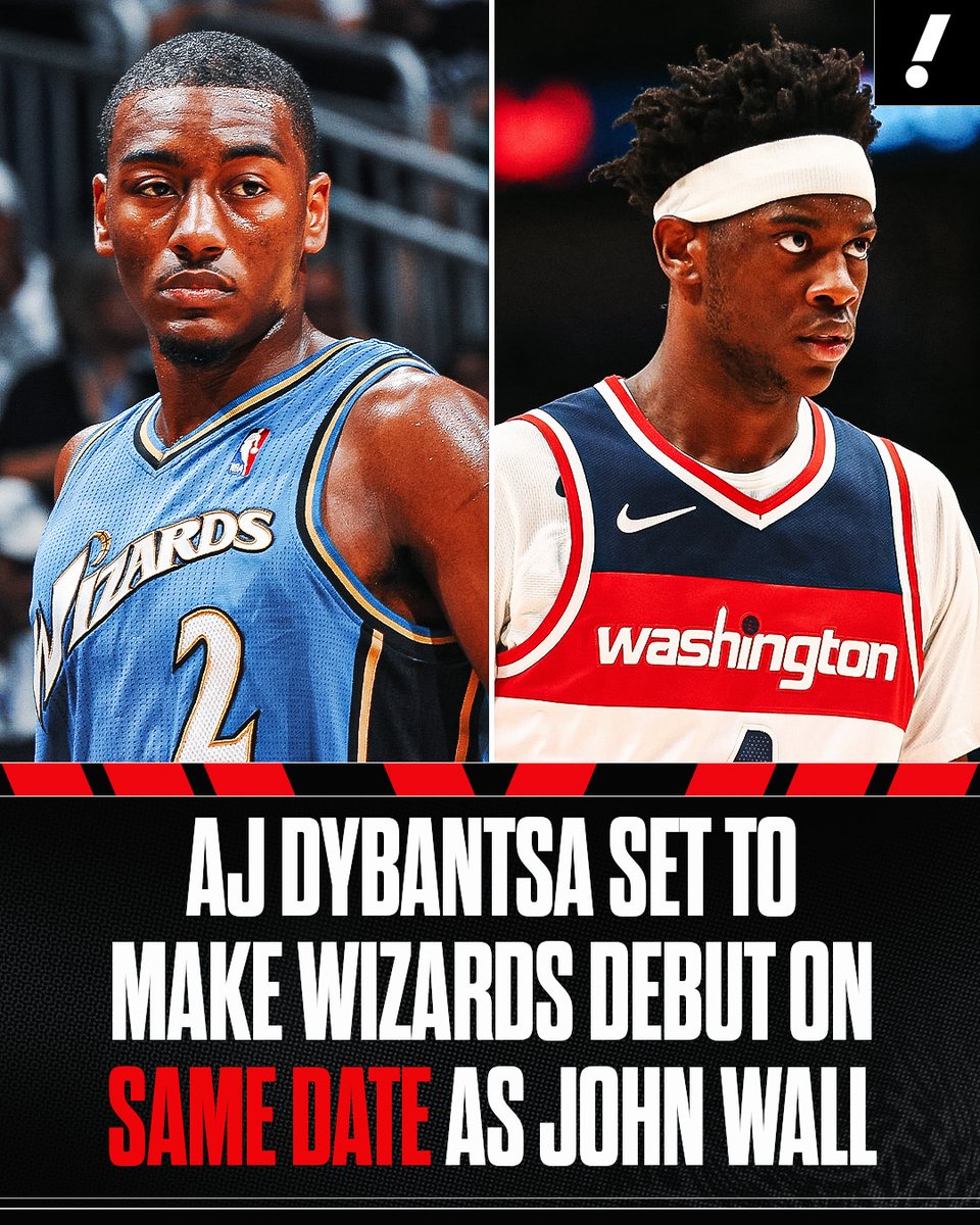 YahooSports's tweet photo. History repeating itself in D.C. 🤯

AJ Dybantsa is making his Wizards debut exactly 16 years after John Wall did back in 2010 🧙 https://t.co/TydP6SpX5s