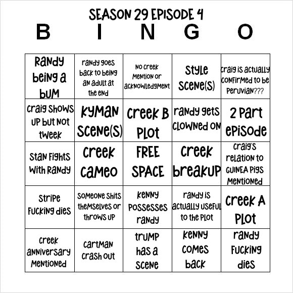 est3llas's tweet photo. EPISODE 4 SEASON 29 SOUTH PARK BINGOOOOOO https://t.co/msA8N8AiHw