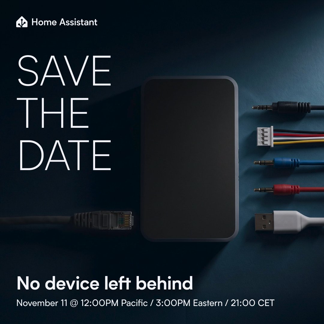 home_assistant's tweet photo. Coming soon... discover how to bring even more devices into Home Assistant on Wednesday, November 11. Watch this space for details! https://t.co/MczSX9sLcv